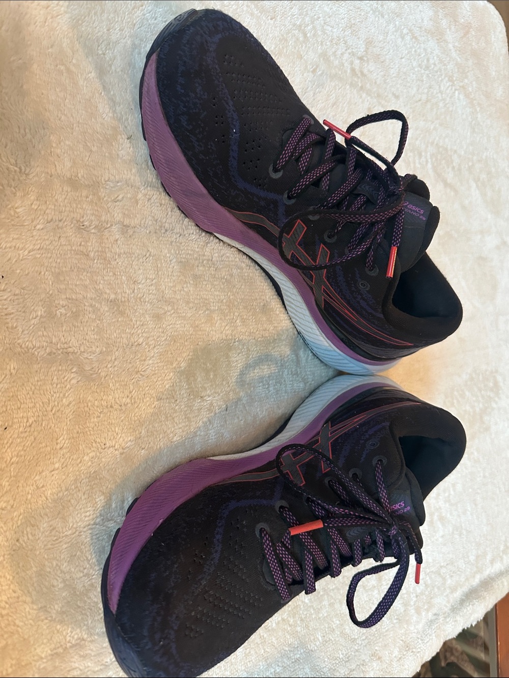 ASICS Kayano 29 Women's Athletic Shoes in Black and Purple with Pink Accents